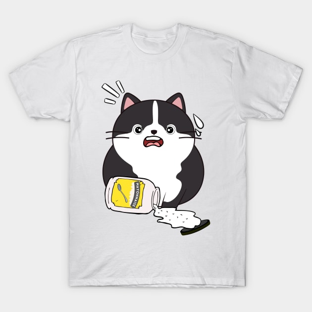 Funny Fat cat spilled mayonnaise T-Shirt by Pet Station